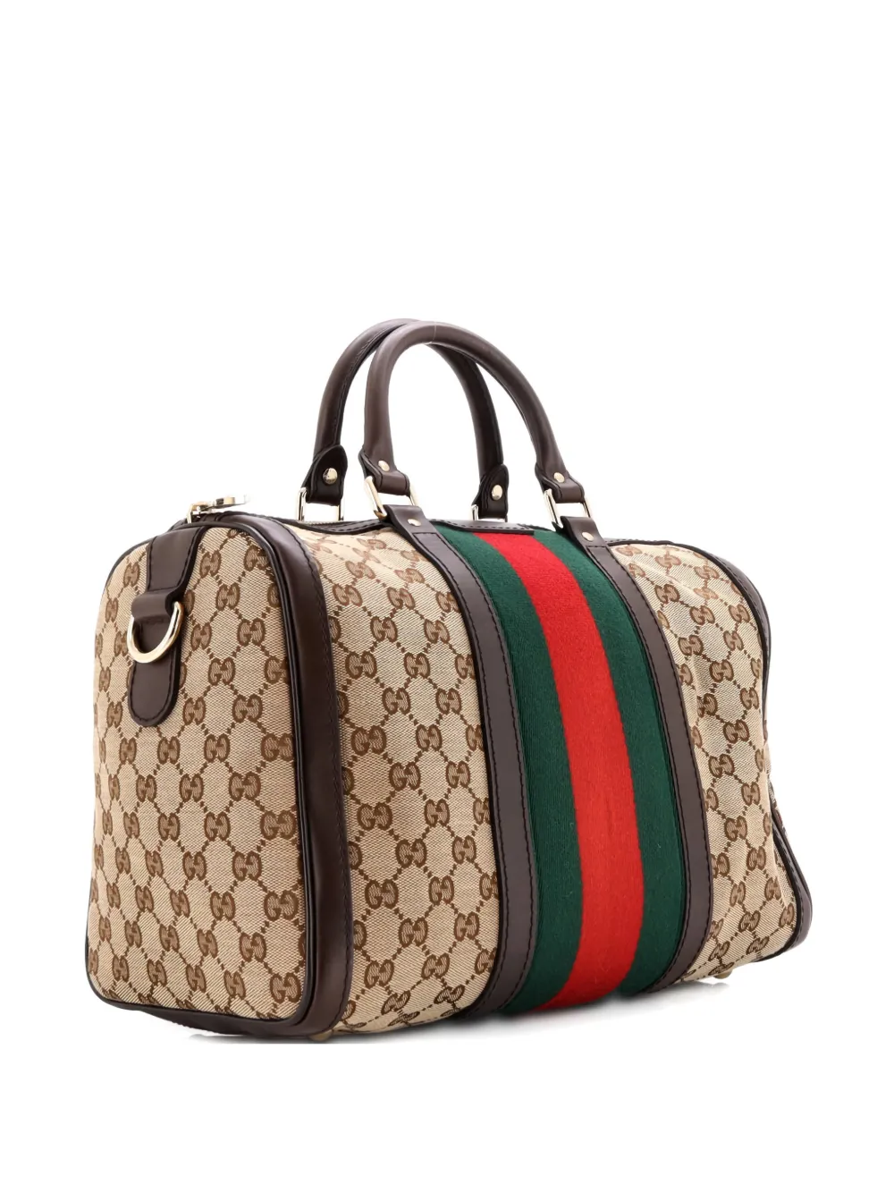 Pre-owned Gucci Vintage Web Boston Bag Gg Canvas Medium Satchel In Brown