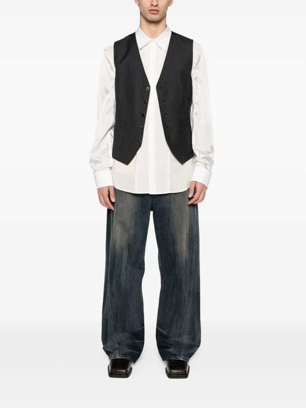 MM6 Maison Margiela Spencer met krijtstreep en knopen Grijs