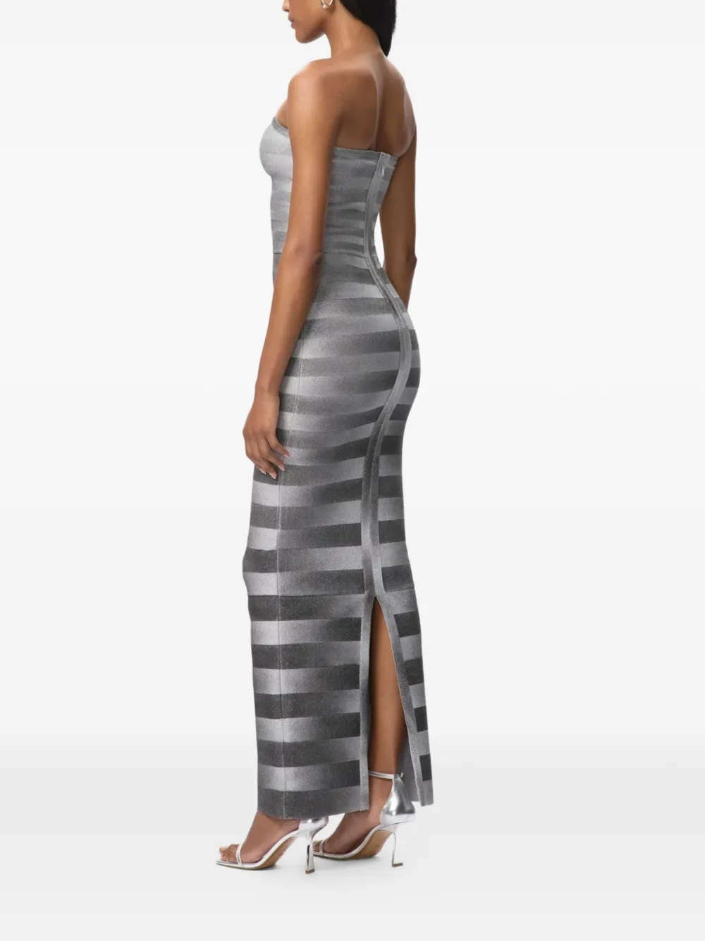 Hervé Léger Gestreepte strapless jurk Grijs
