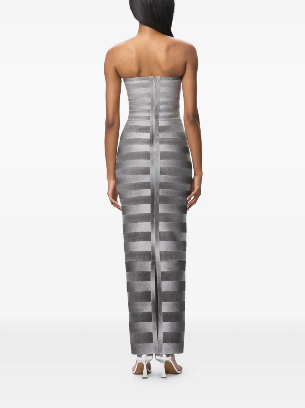 Hervé Léger Gestreepte strapless jurk Grijs