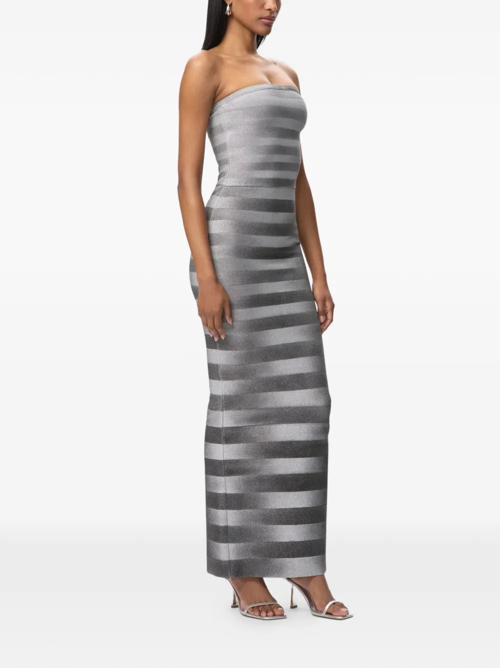 Hervé Léger Gestreepte strapless jurk Grijs