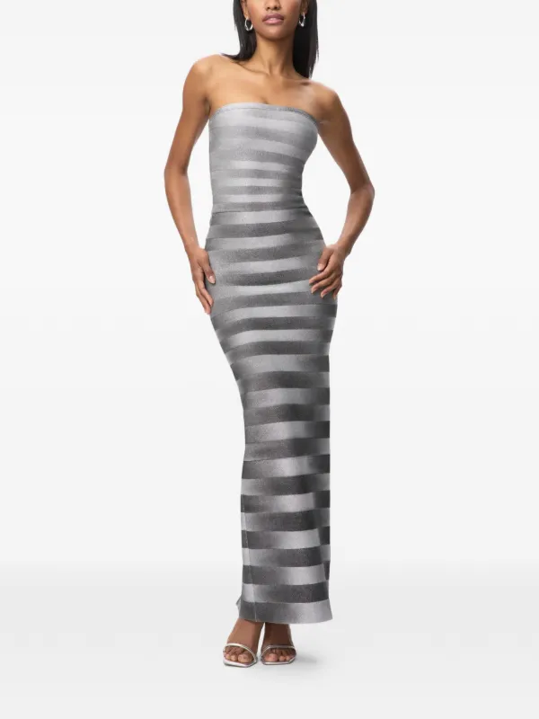 herve leger grey dress The Metallic Alba Gown Silver Foil / M