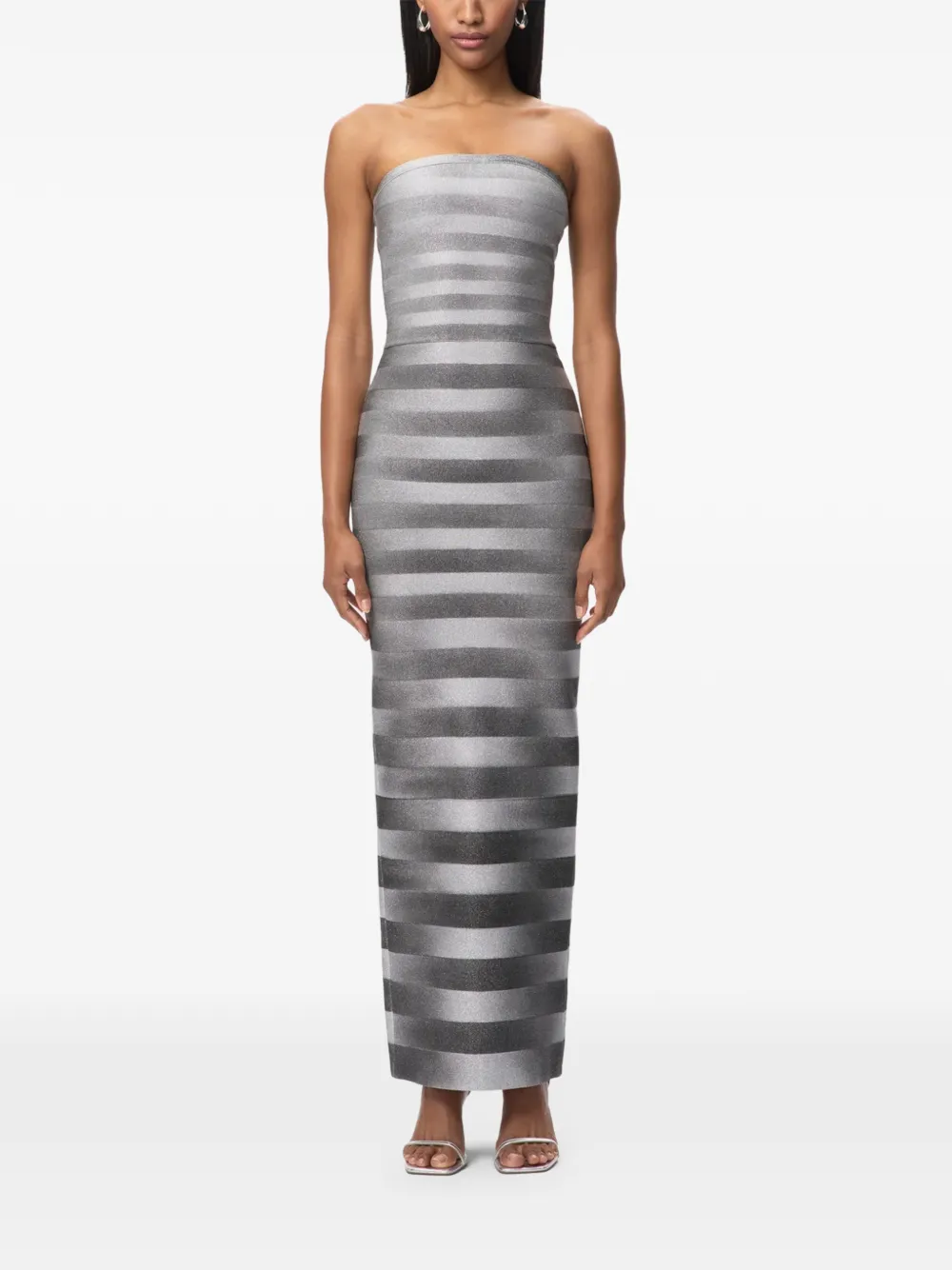 Hervé Léger Gestreepte strapless jurk Grijs
