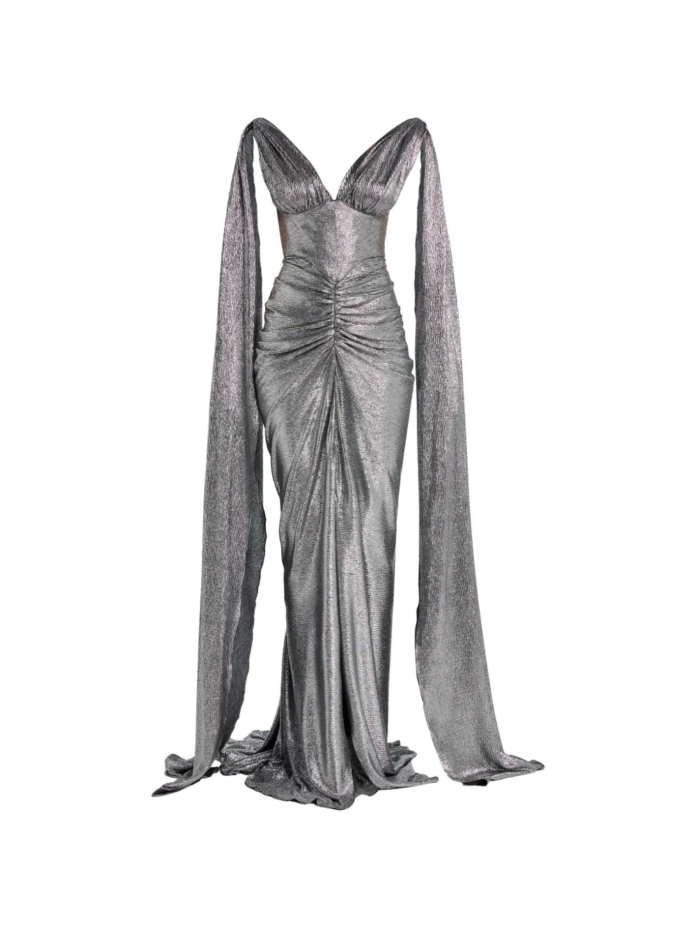 Rhea Costa V-neck capelet dress - Argento