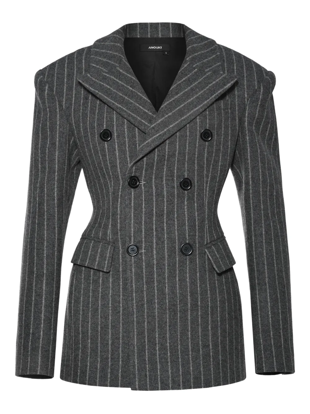 Anouki Double-breasted Striped Blazer In Black
