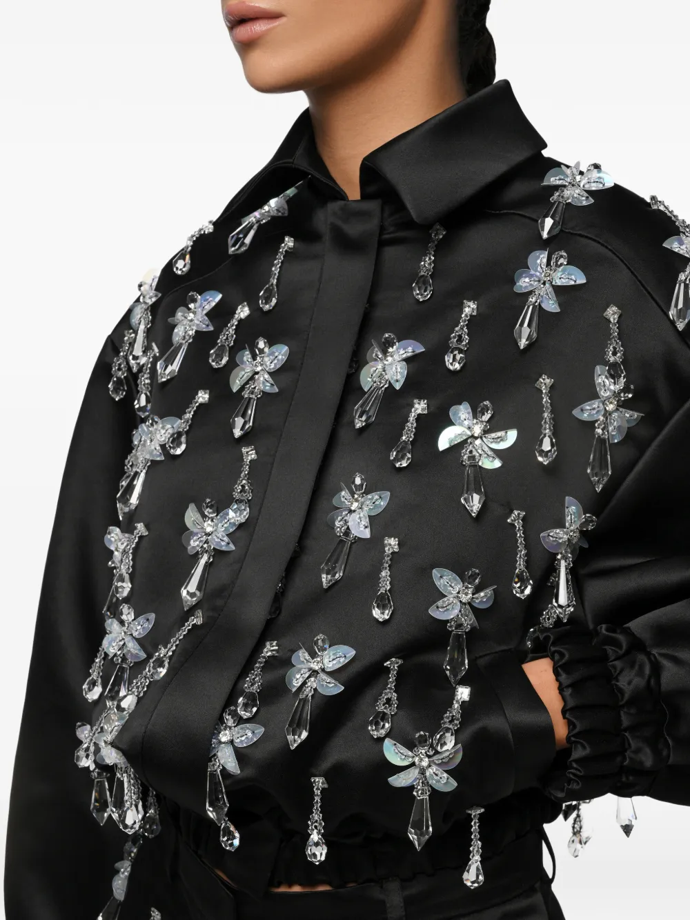Anouki Crystal-embellished Bomber Jacket In Black