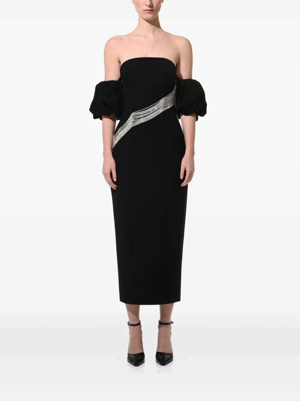 ANOUKI off-shoulder crystal-embellished midi dress - Zwart