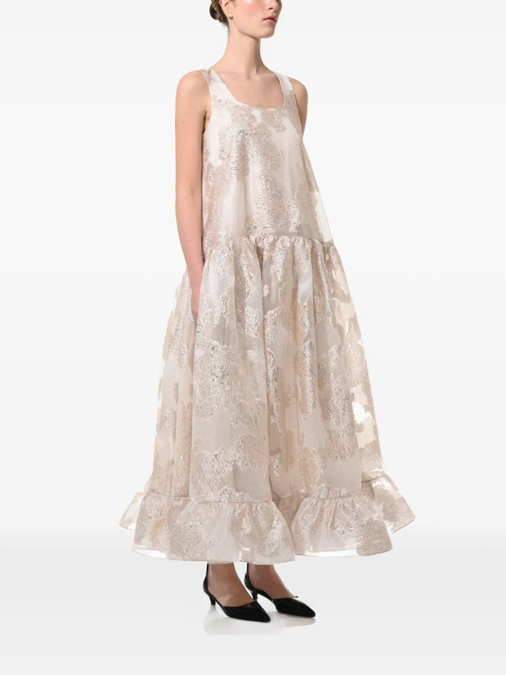 ANOUKI embroidered sleeveless midi dress - Beige