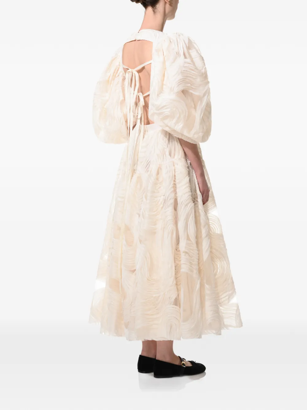  Anouki Puff-sleeve Embroidered Midi Dress - Neutrals 