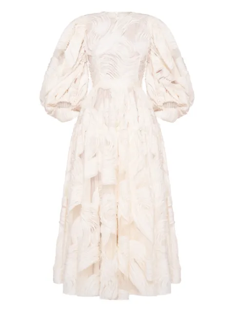 ANOUKI puff-sleeve embroidered midi dress
