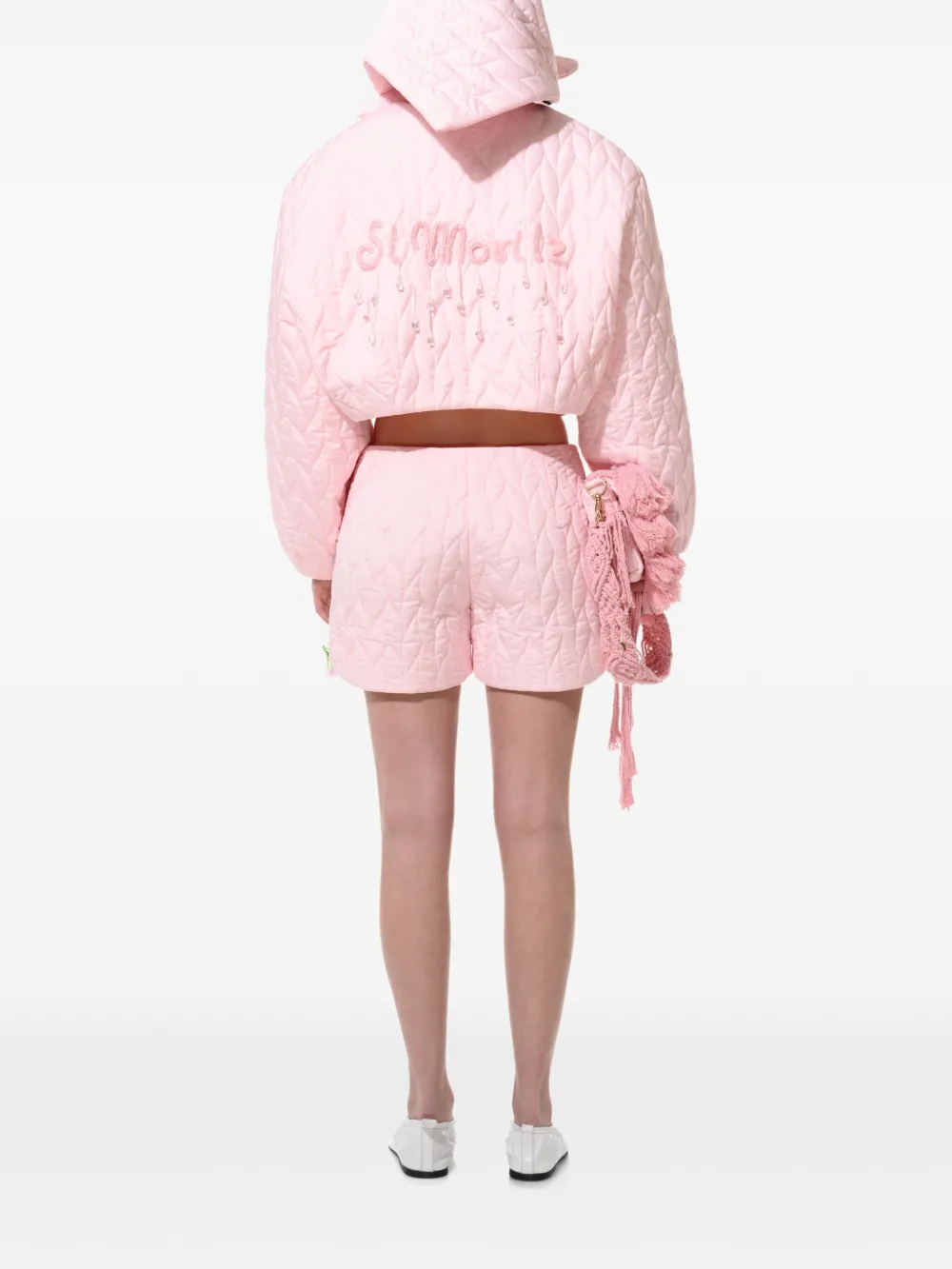  Anouki Quilted Embellished Bomber Jacket - Pink 