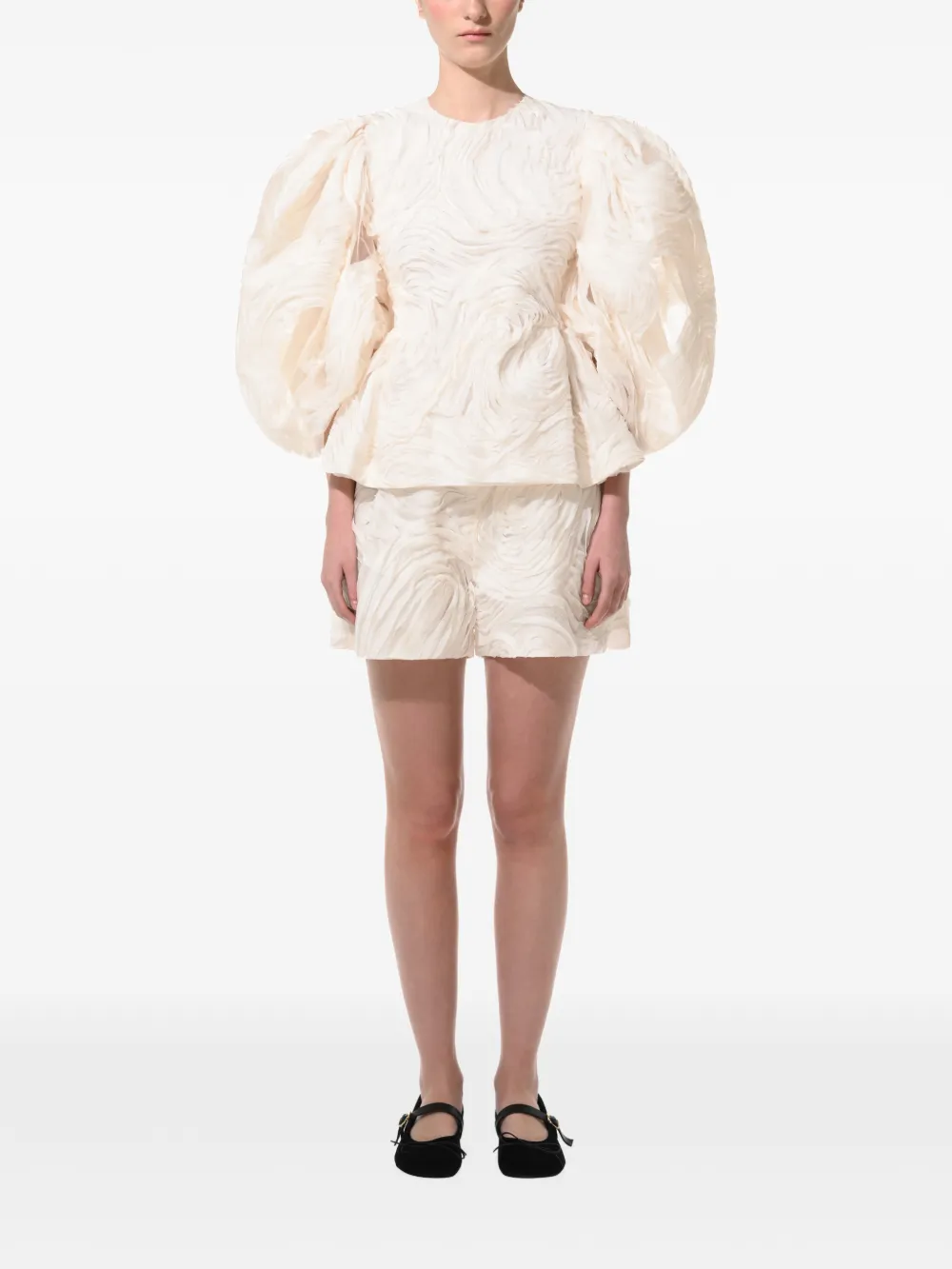 Anouki Puff-sleeve Embroidered Shorts Set In White