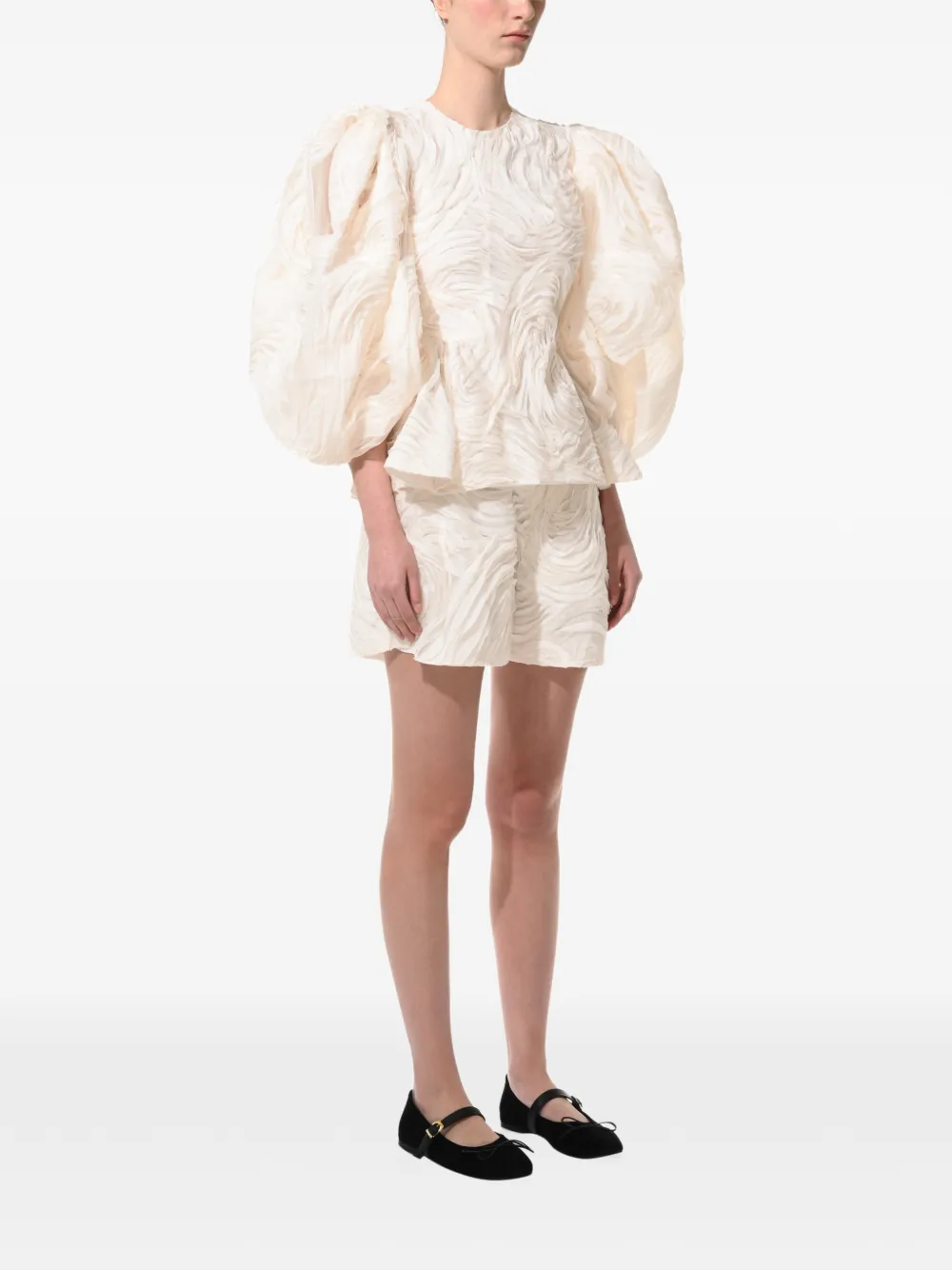 Anouki Puff-sleeve Embroidered Shorts Set In White