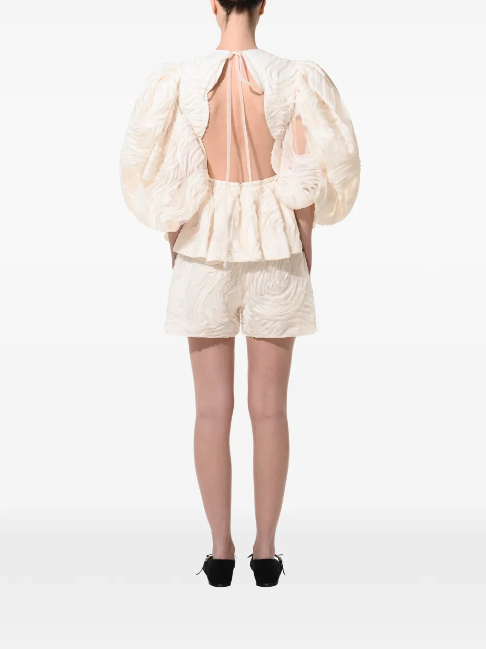 Anouki Puff-sleeve Embroidered Shorts Set In White