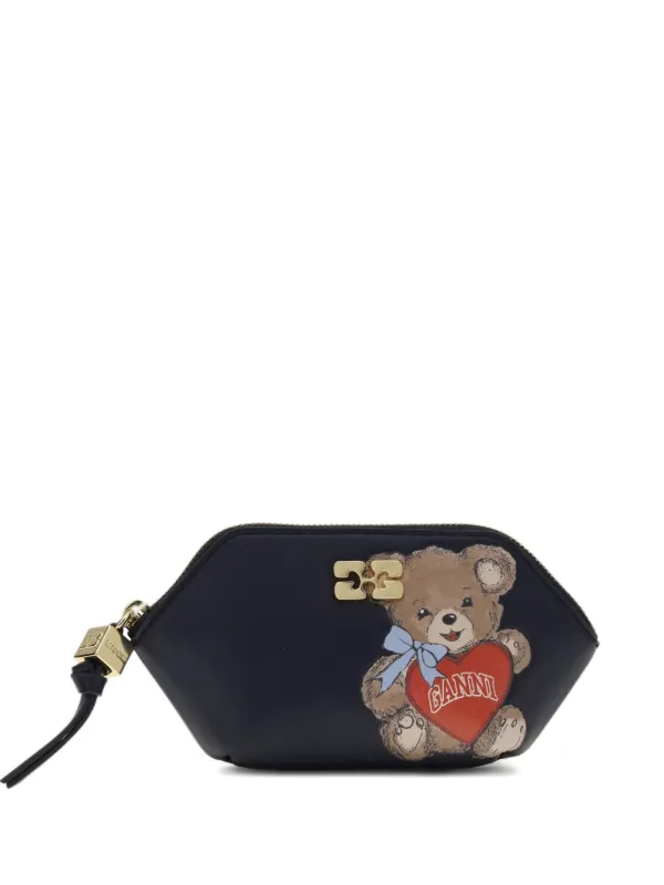 Ganni Bou Bear-print Coin Purse in Black