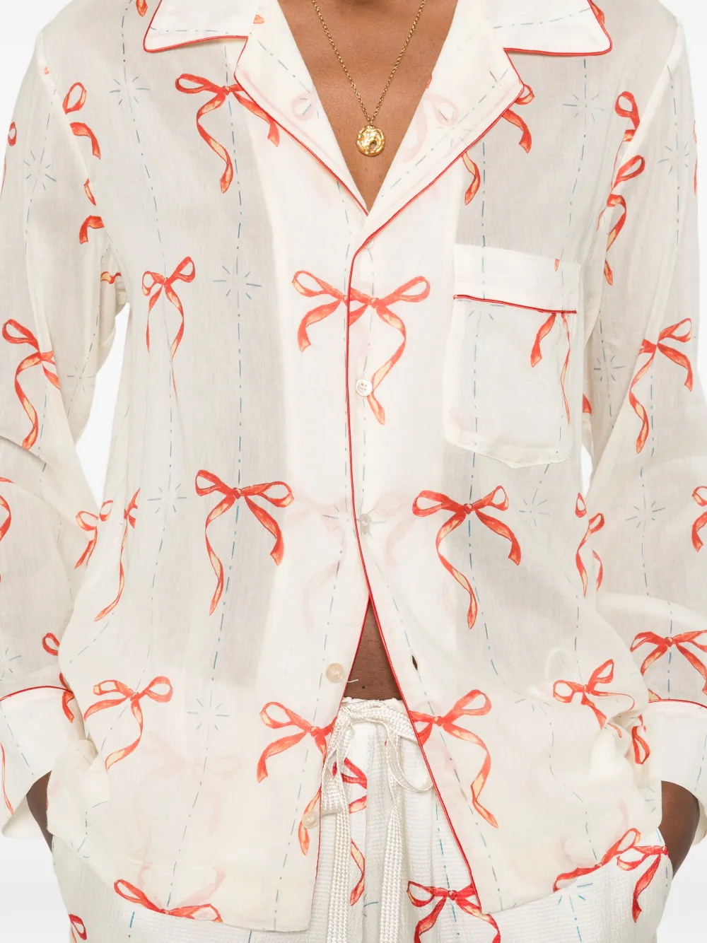 Forte Shirt met strikpatroon Beige