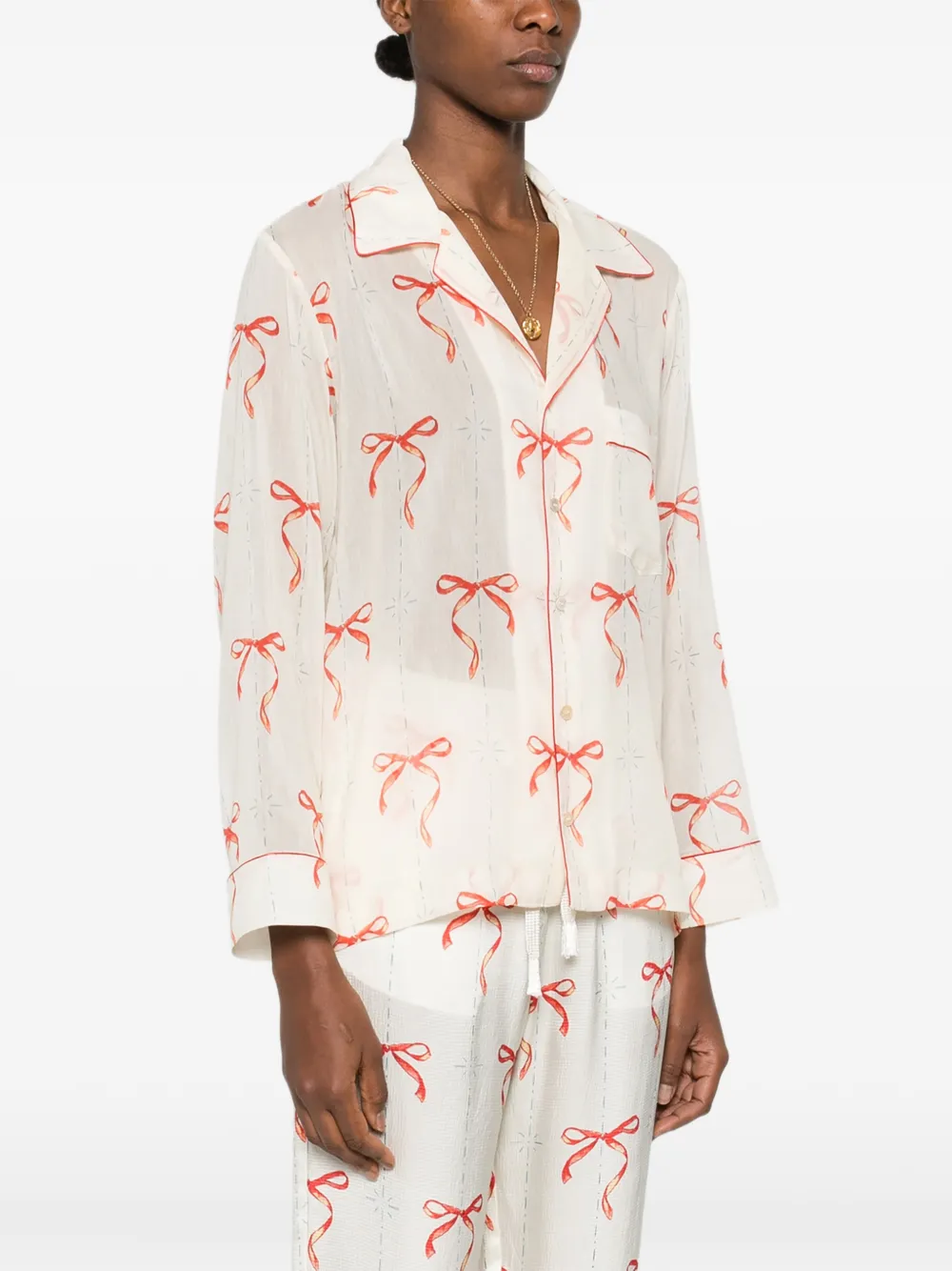 Forte Shirt met strikpatroon Beige