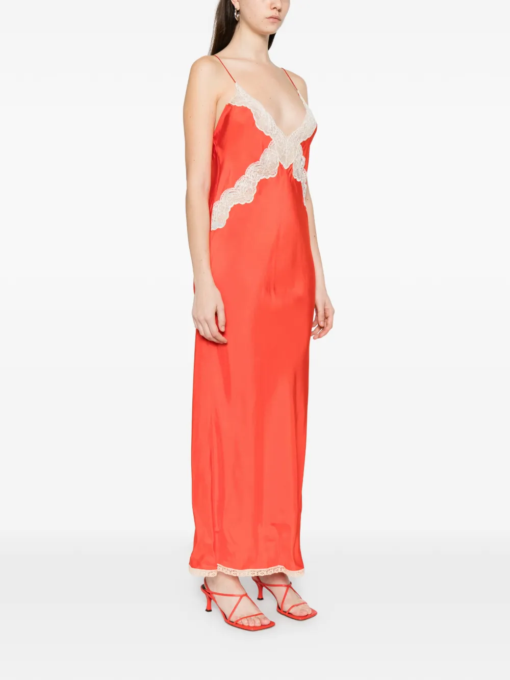 Forte Maxi-jurk met V-hals en kant Rood