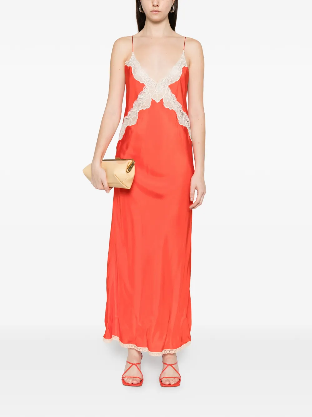 Forte Maxi-jurk met V-hals en kant Rood