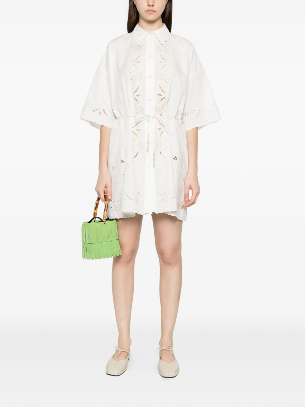 Forte Jurk met geborduurde bloemen Wit