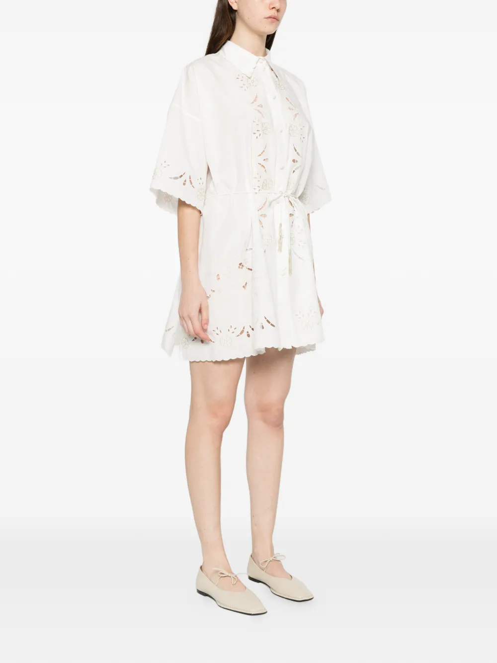 Forte Jurk met geborduurde bloemen Wit