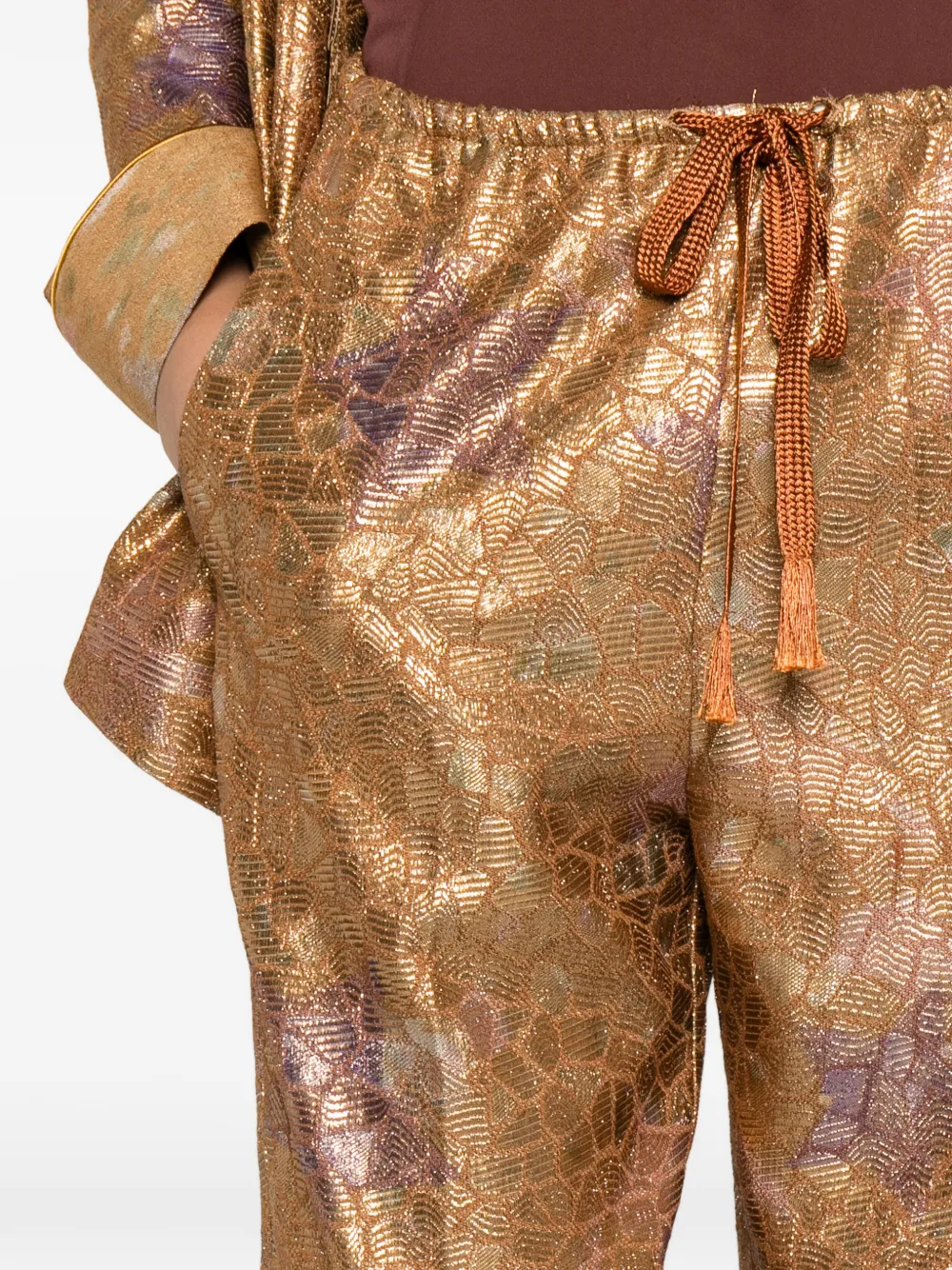 Forte Les Folies broek met trekkoordtaille en jacquard Goud