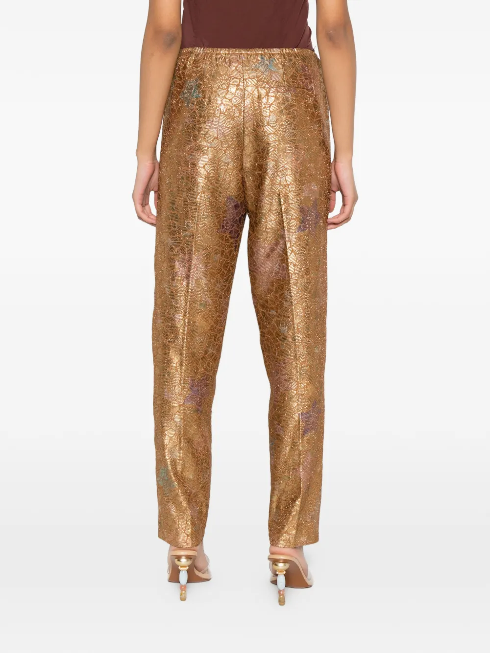 Forte Les Folies broek met trekkoordtaille en jacquard Goud