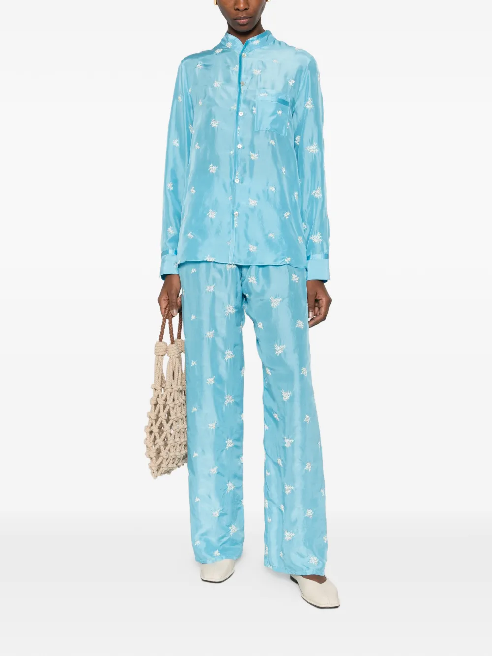 Forte Blouse met borstzak en bloemenprint Blauw