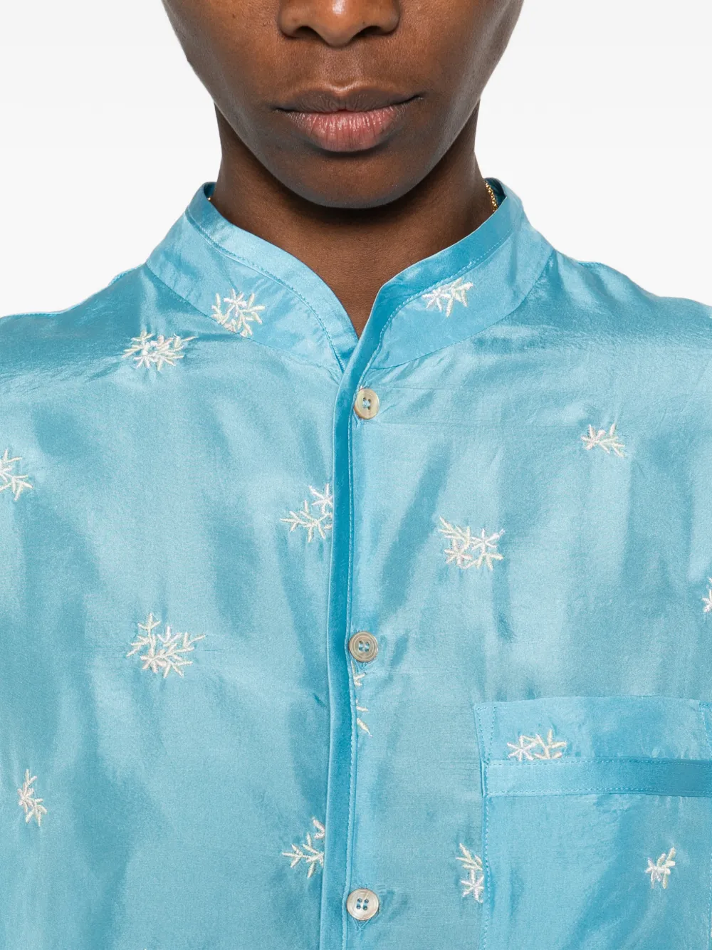 Forte Blouse met borstzak en bloemenprint Blauw