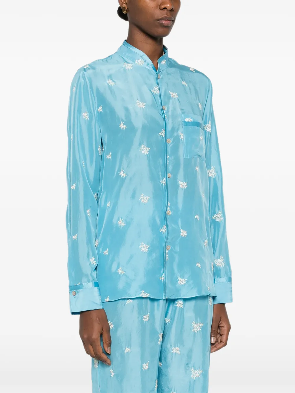 Forte Blouse met borstzak en bloemenprint Blauw