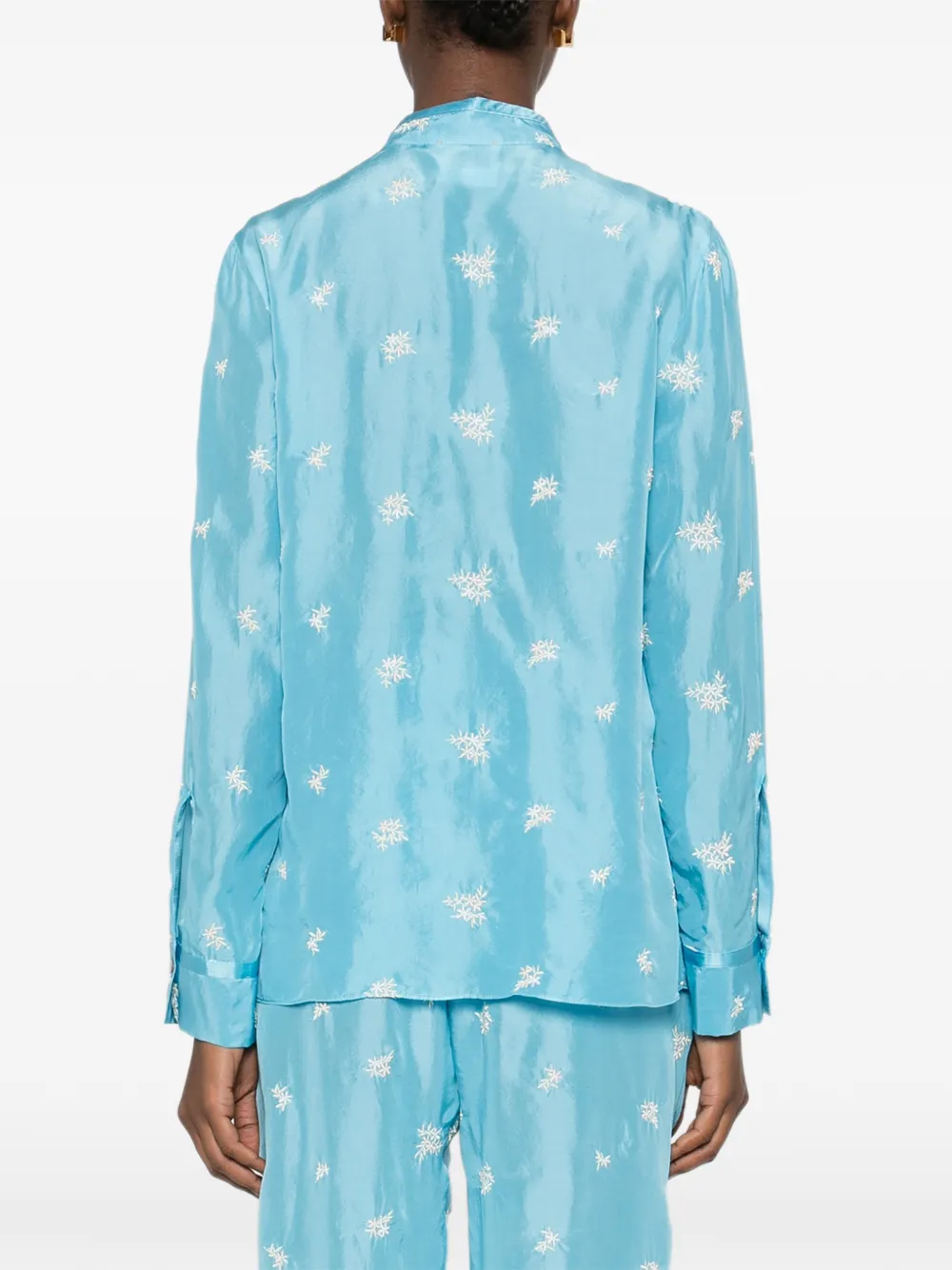 Forte Blouse met borstzak en bloemenprint Blauw