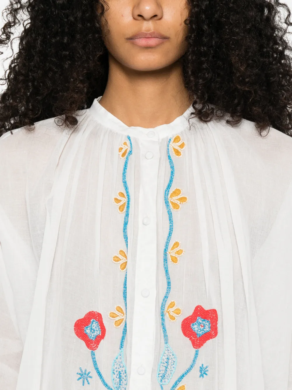 Forte Blouse met geborduurde kralen en gewelfde afwerking Wit