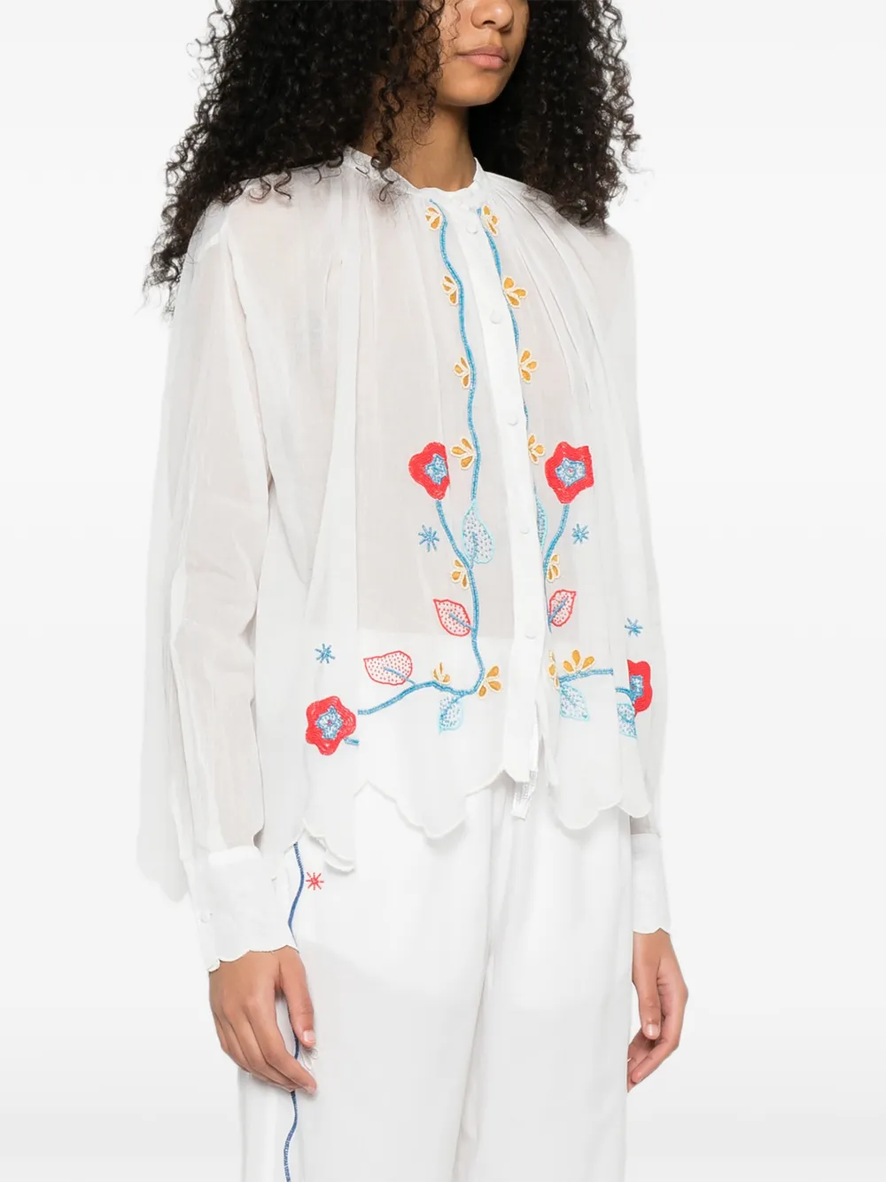 Forte Blouse met geborduurde kralen en gewelfde afwerking Wit