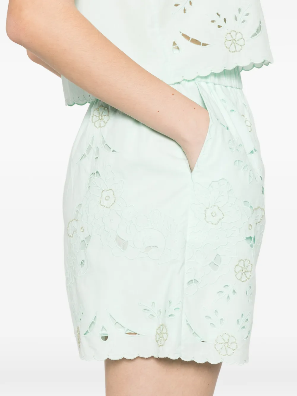 Forte Broek met geborduurde bloemen Groen