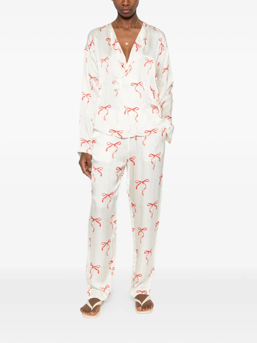 Forte Le Noeud d'Argent broek met trekkoord en print Beige