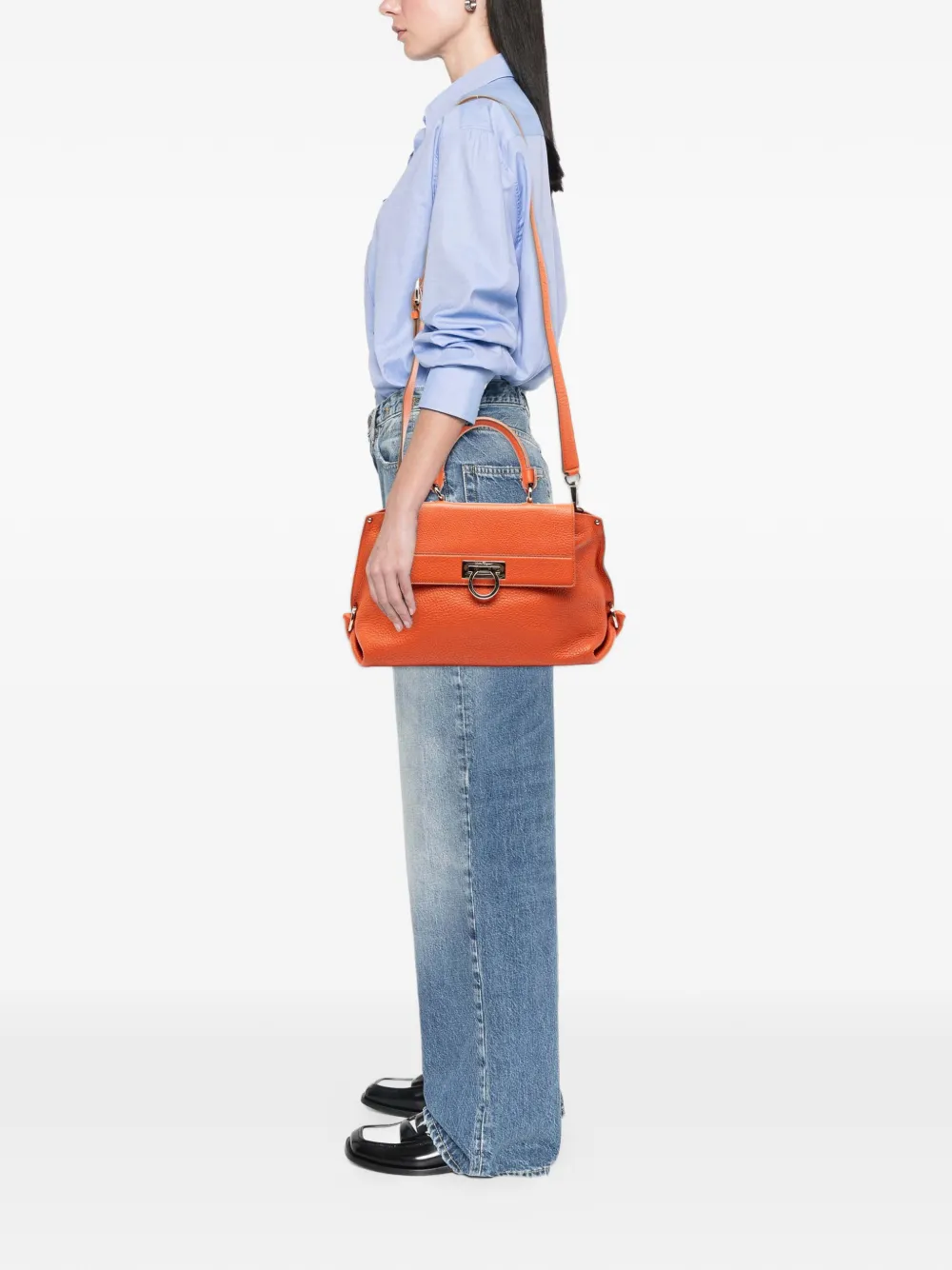 FERRAGAMO Pre-owned 2000-2025 Medium Leather Gancini Sofia Satchel In Orange