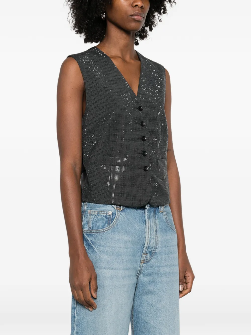  Alexander Wang Buttoned V-neck Top - Grey 