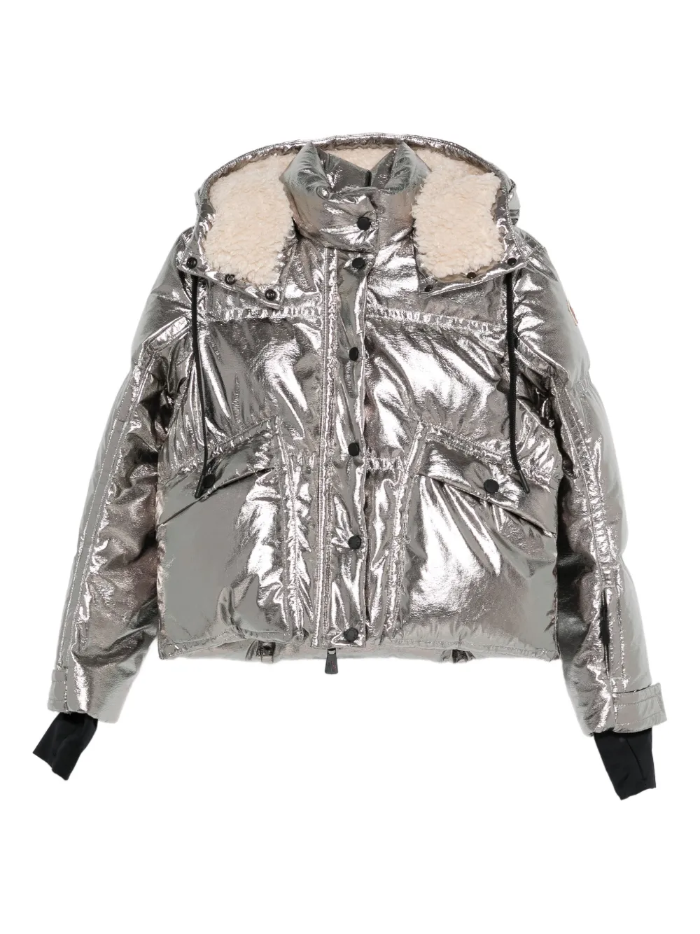 Moncler Hooded Polyester Down Jacket Long Sleeves In Silver