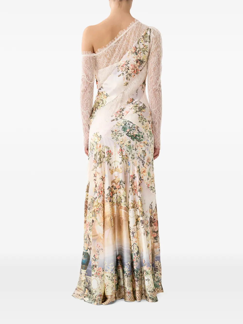 Camilla Jurk met bloemenprint en kanten afwerking Beige