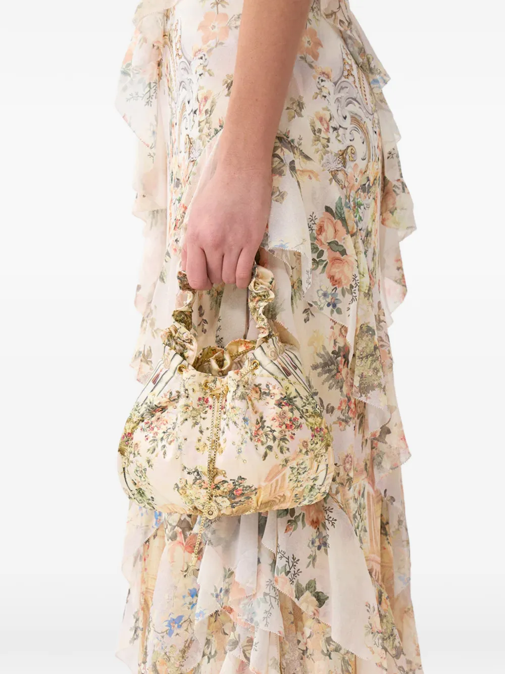 Camilla Crossbodytas met bloemenprint en kralen Beige