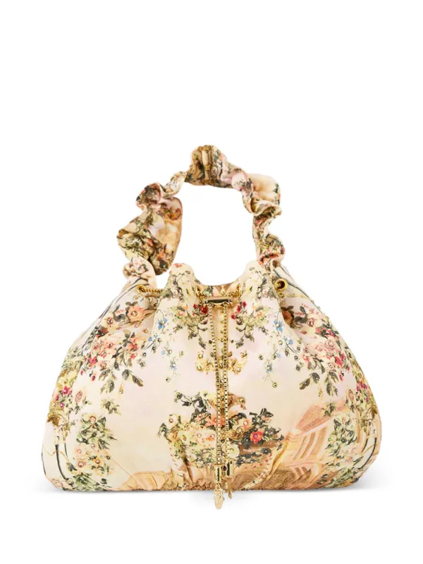 Camilla Floral-print Beaded Cross Body Bag in Neutrals