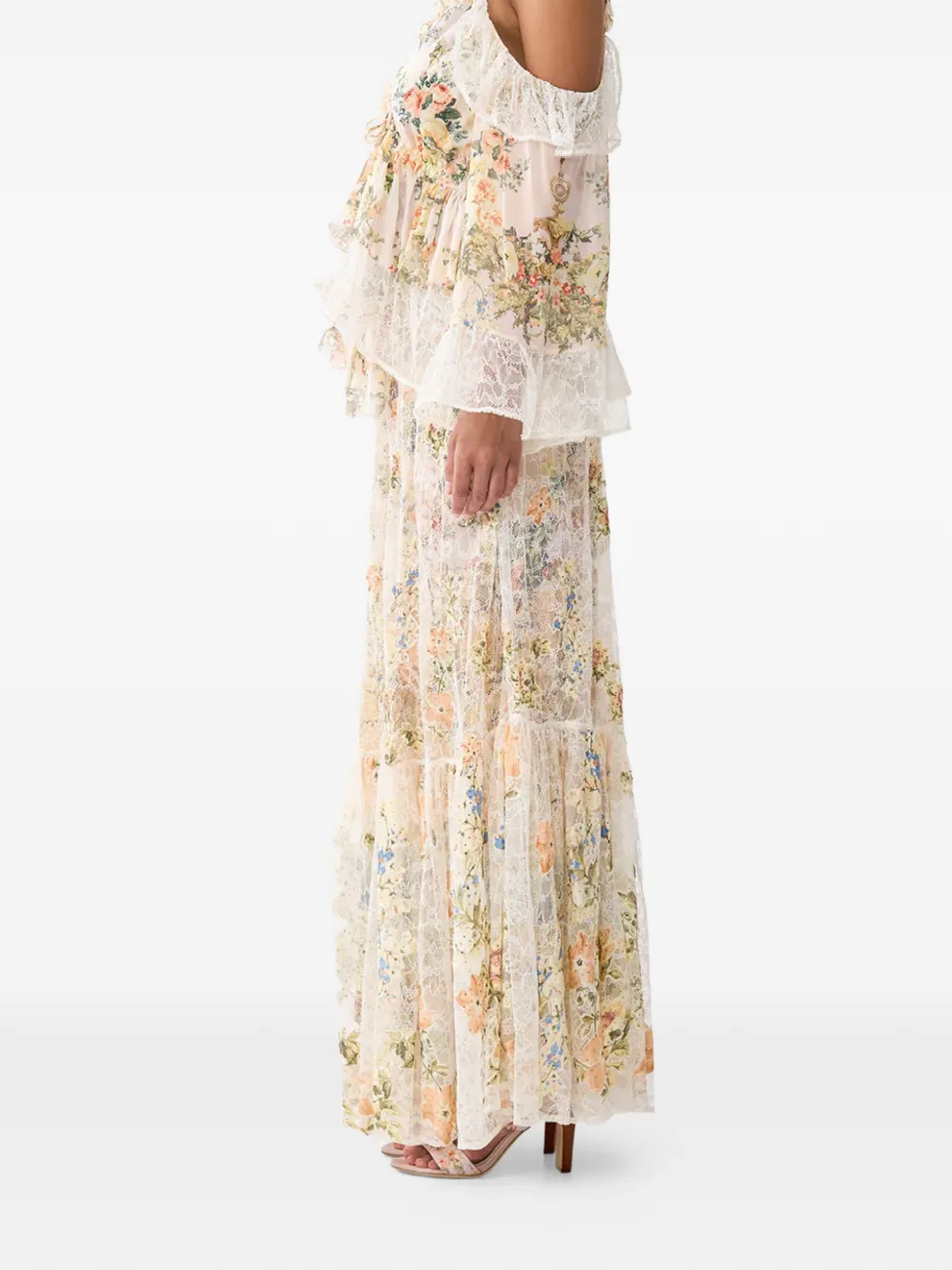  Camilla Ruffled Floral Print Top - Neutrals 