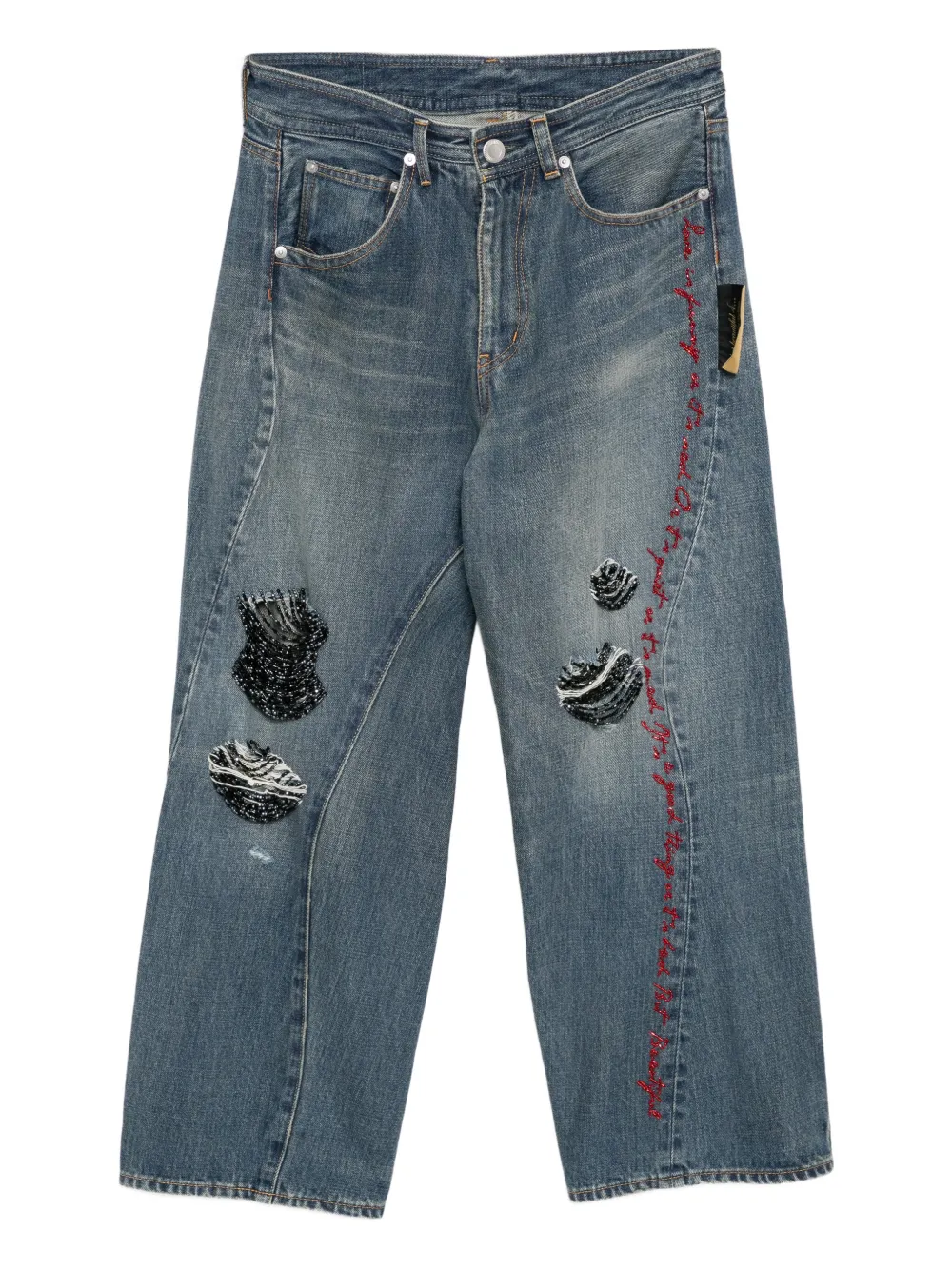 Undercover Jeans con strappi e perline - Blu