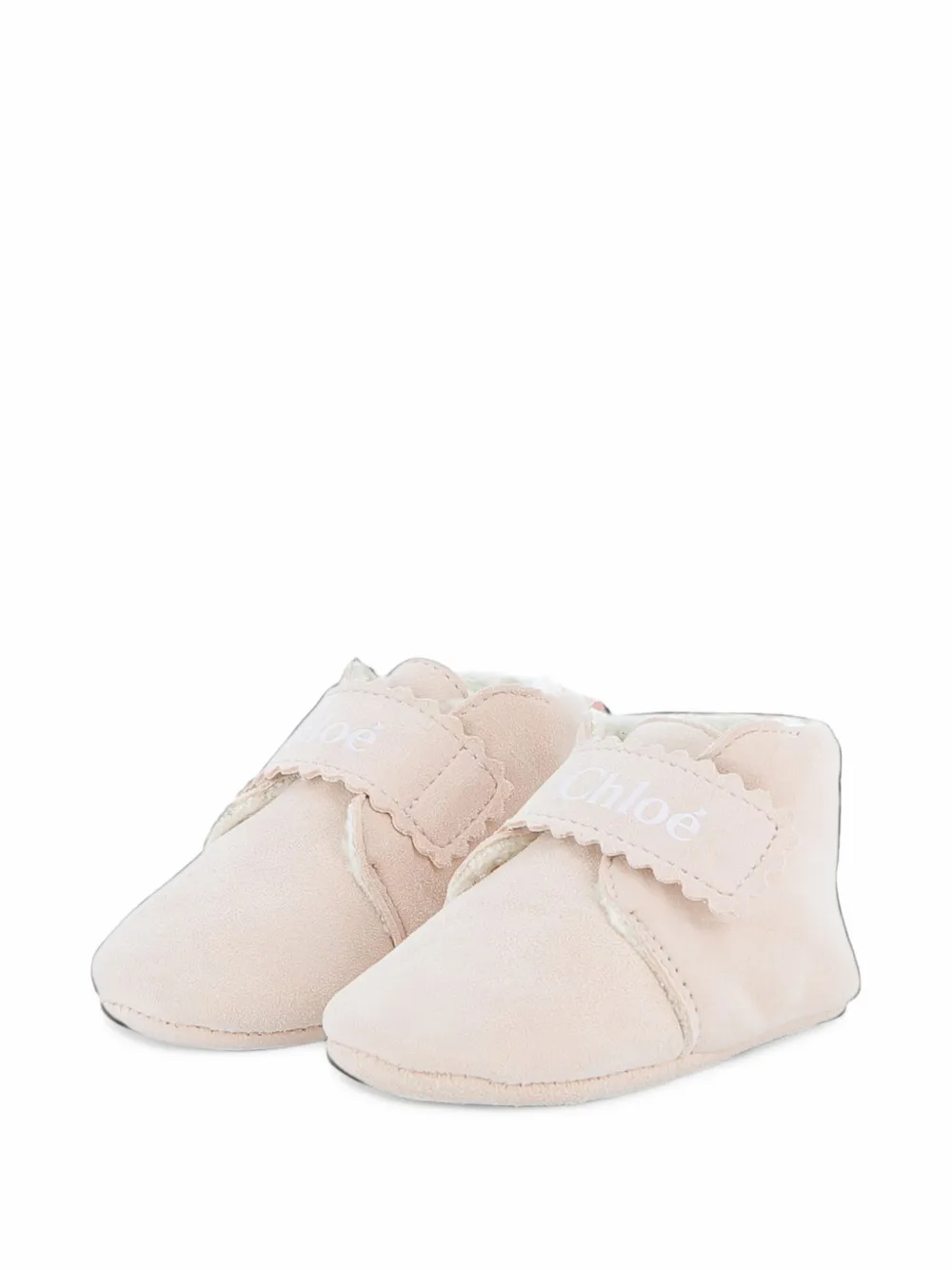 Chloé Kids scalloped-edge touch-strap pre-walkers - Nude