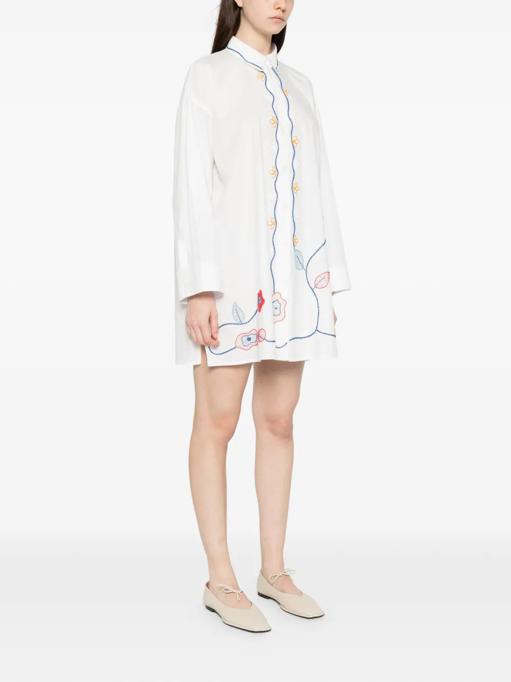 Forte Jurk met geborduurde bloemen Wit