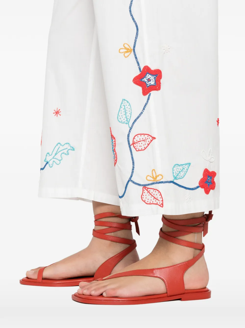 Forte Broek met geborduurde bloemen Wit