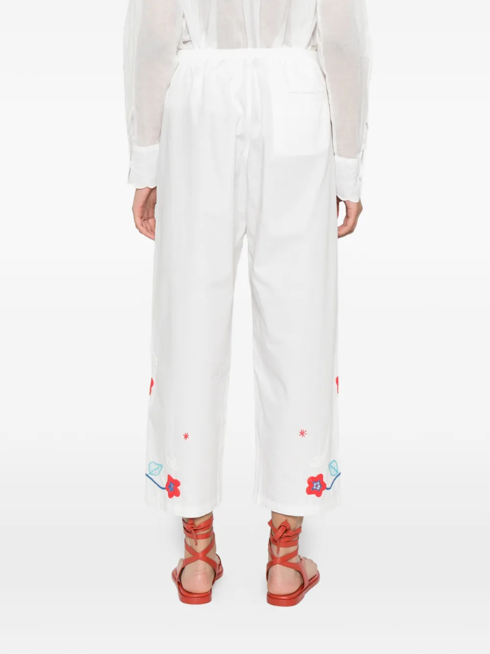Forte Broek met geborduurde bloemen Wit