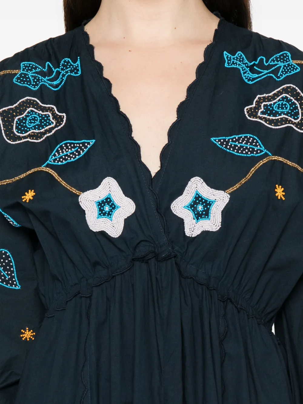 Forte Gewelfde jurk met kralen patroon Blauw