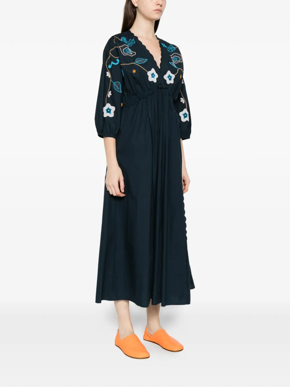 Forte Gewelfde jurk met kralen patroon Blauw
