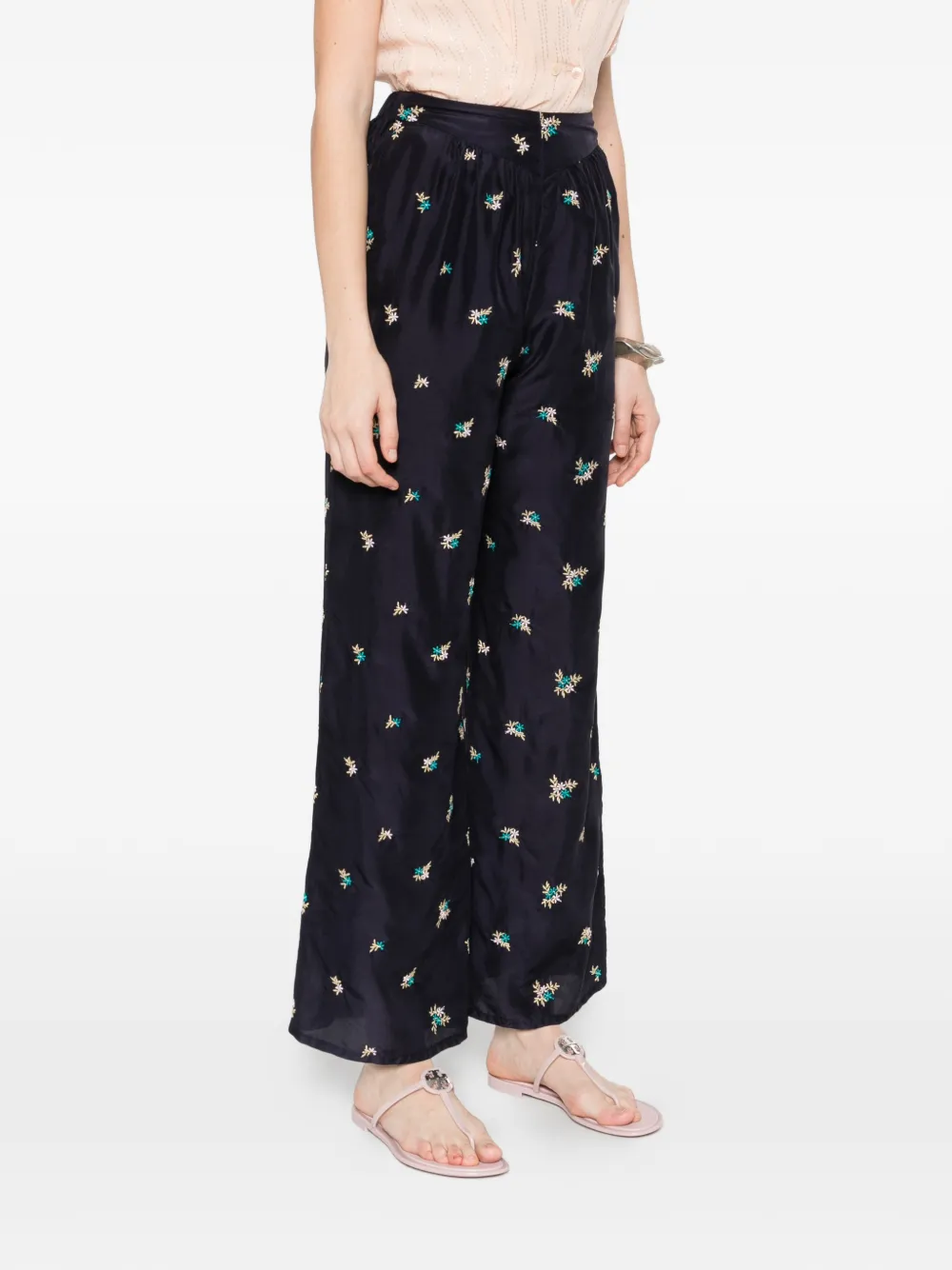 Forte Broek met bloemen Zwart